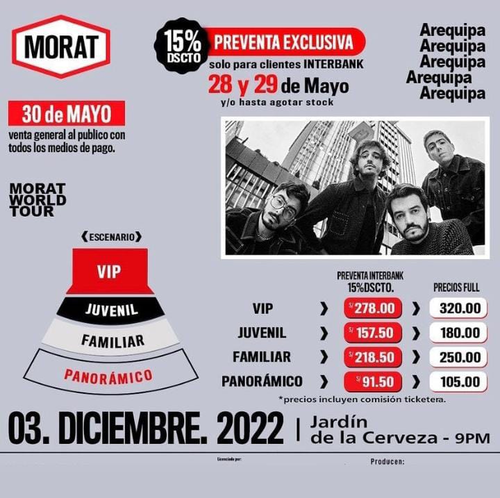 Precios de las entradas de Morat en Arequipa.