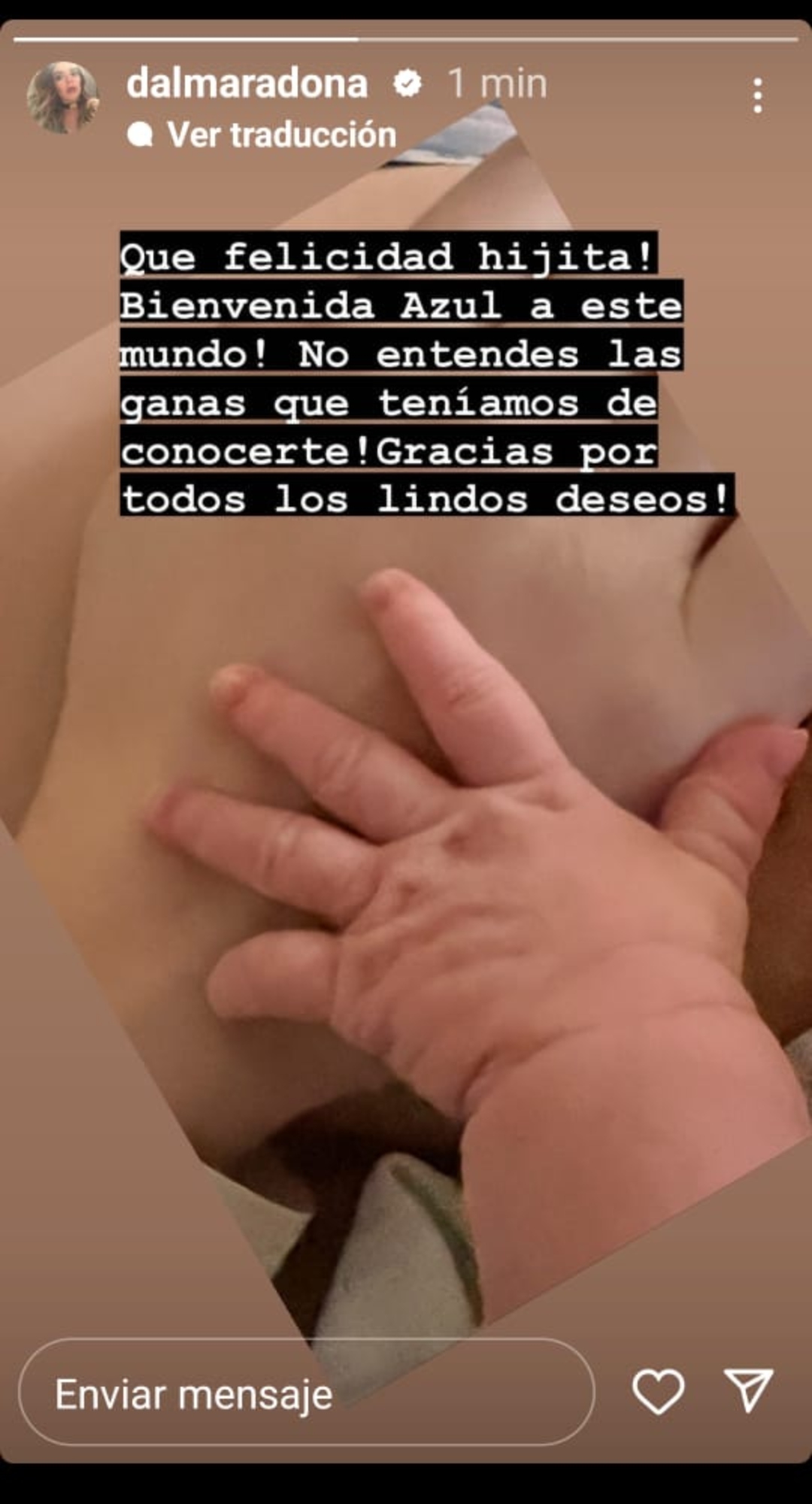 El emotivo posteo de Dalma Maradona anunciando el nacimiento de su segunda hija