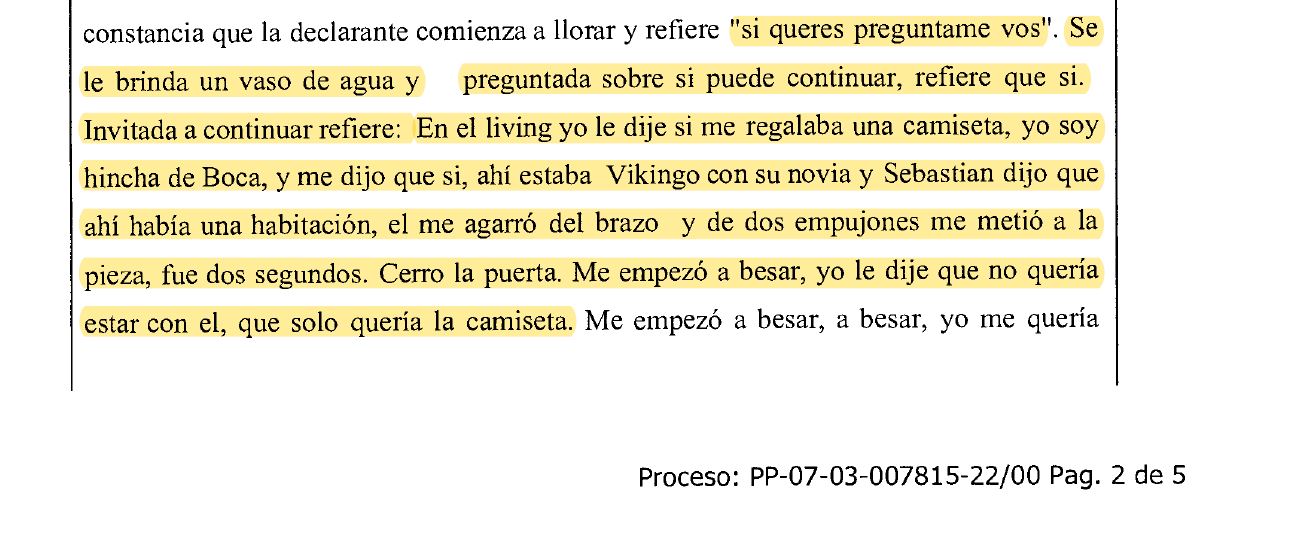Extracto de la declaración de F., víctima de Sebastián Villa 