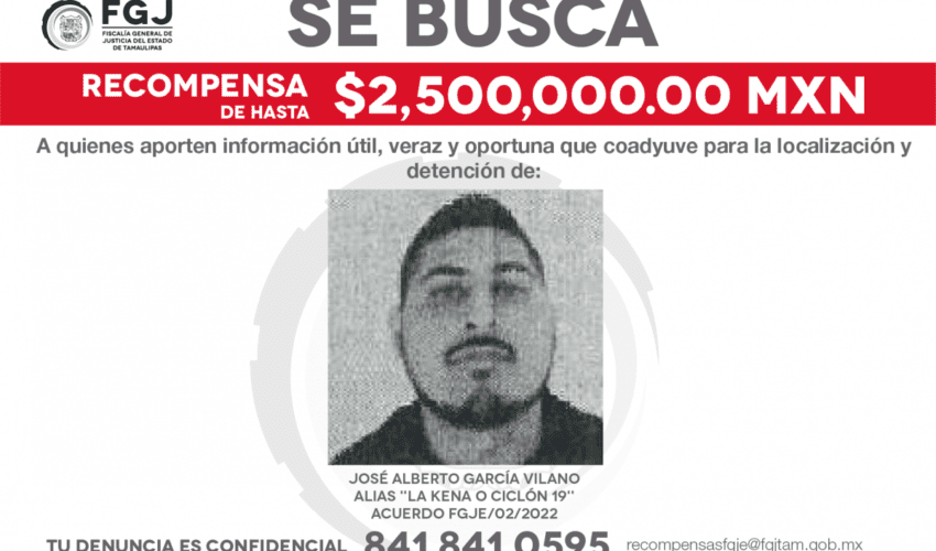 José Alberto García Vilano es también conocido como "La Kena" o "Ciclón 19" 
(Foto: FGJ Tamaulipas)