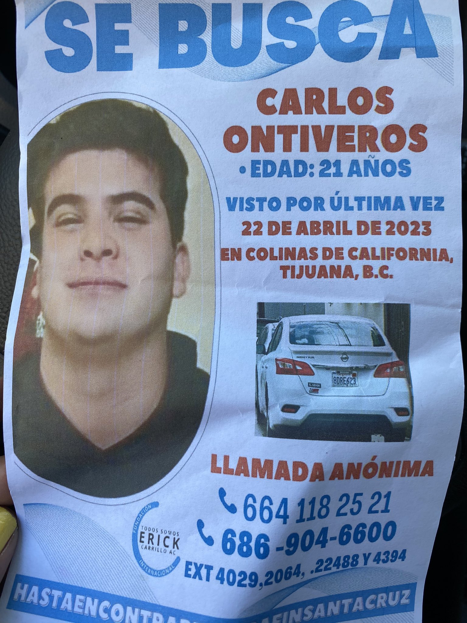 After the disappearance of the 21-year-old, bulletins with his face and characteristics were distributed in the area where he was last seen (Twitter/@MareaVerdeMex)