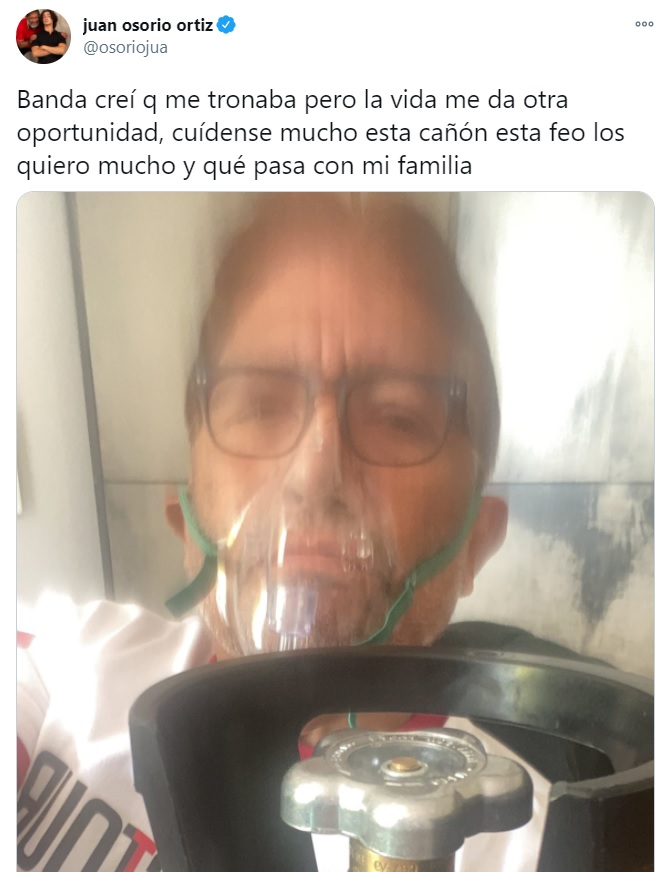 Juan Osorio se mostró conectado a un tanque de oxígeno