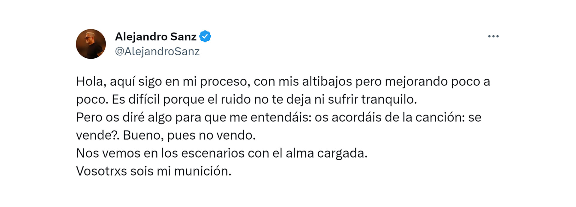 El mensaje de Alejandro Sanz para sus seguidores (Twitter)