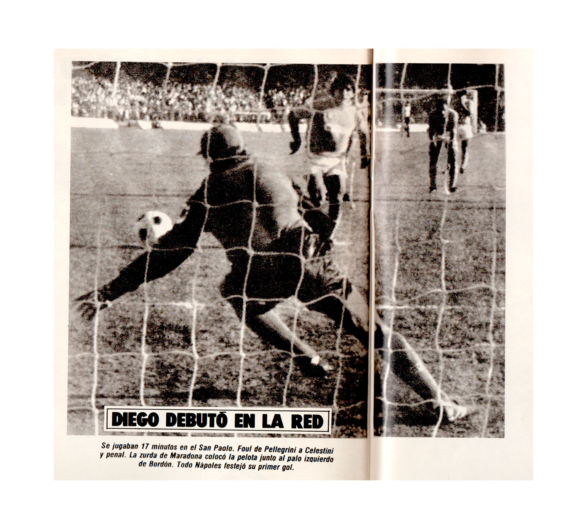 Foto del primer gol de Maradona en Napoli, frente a la Sampdoria por la fecha 2 del campeonato Italiano, temporada 84/85.
