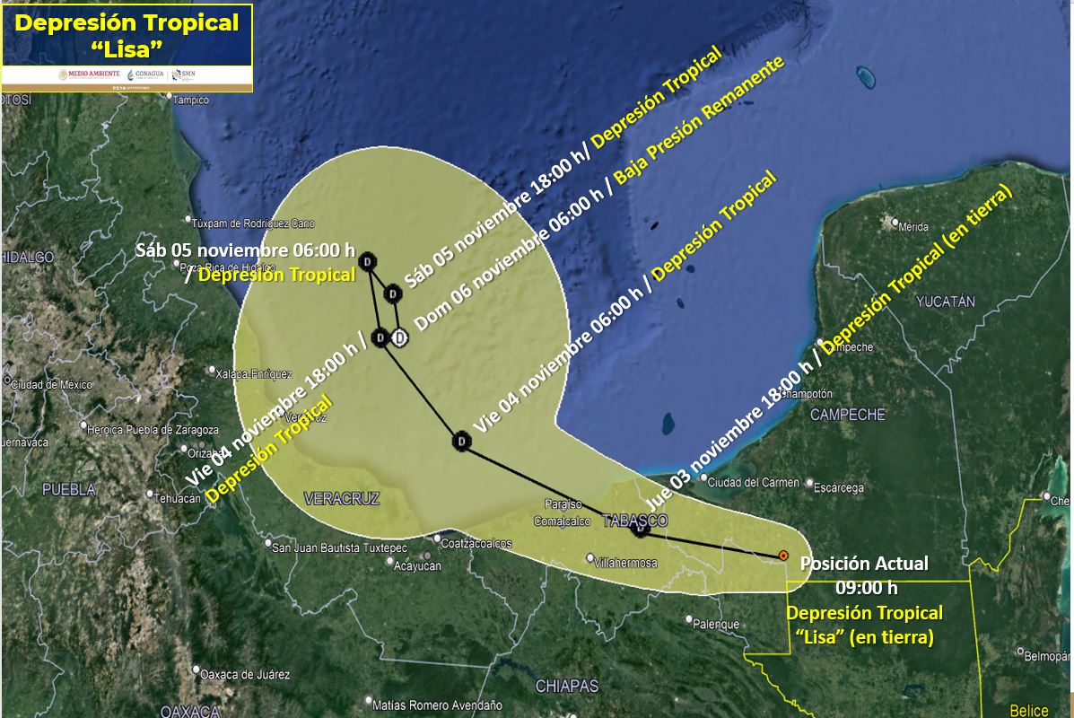 Paso de "Lisa" por México. Foto: Conagua Clima
