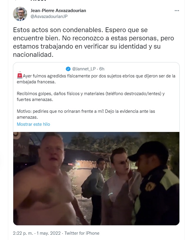 L'ambassade de France au Mexique a condamné les événements et a déclaré qu'elle identifierait les personnes impliquées (Photo : Twitter/@AsvazadourianJP)
