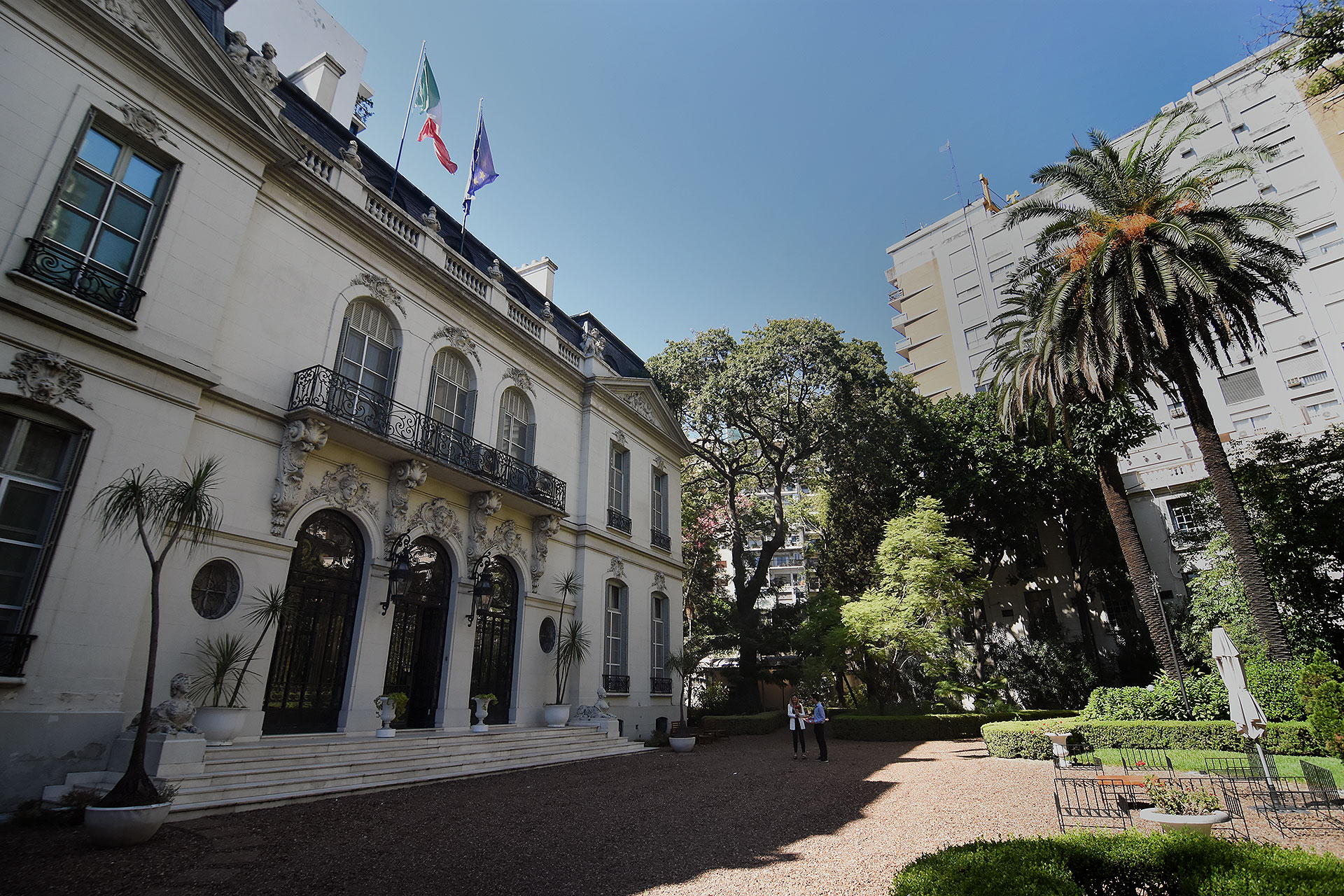 The residence of the Italian ambassador is located in the Palermo neighborhood, more precisely at the intersection of Billinghurst Street and Libertador Avenue.  The French-style building was built in the early 1920s (Nicolas Stulberg)