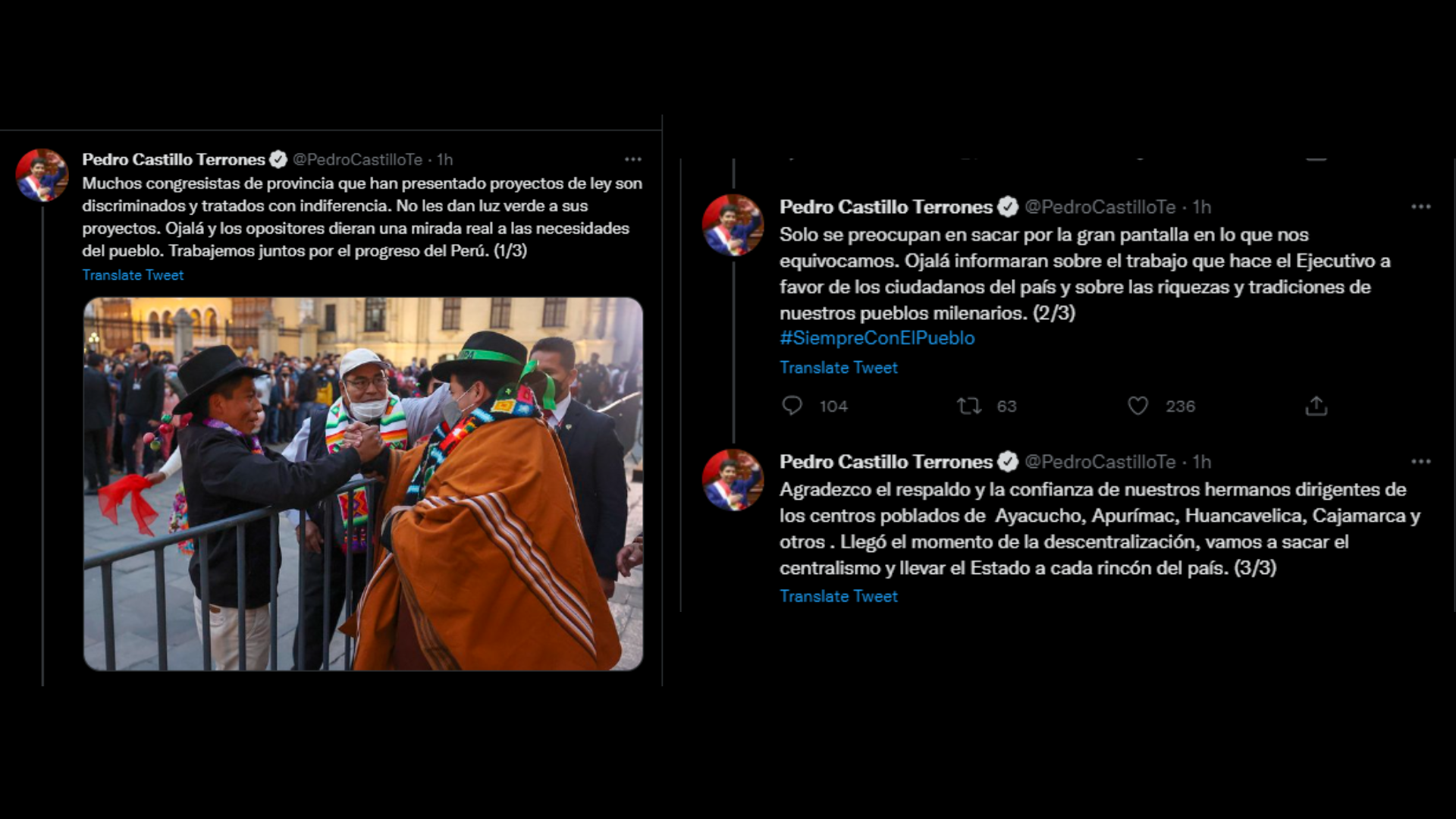 Twitter del presidente Pedro Castillo.