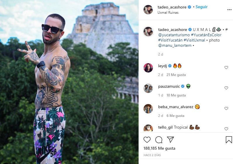 El post de Tadeo sobre su visita a Uxmal, que ya fue borrado de su cuenta de Instagram