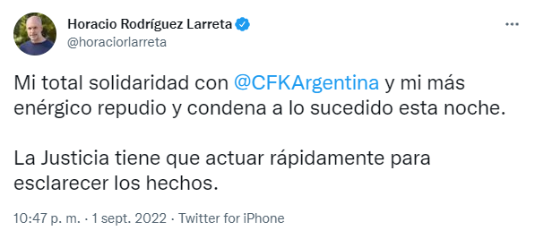 El repudio de los gobernadores al intento de asesinato a Cristina Kirchner