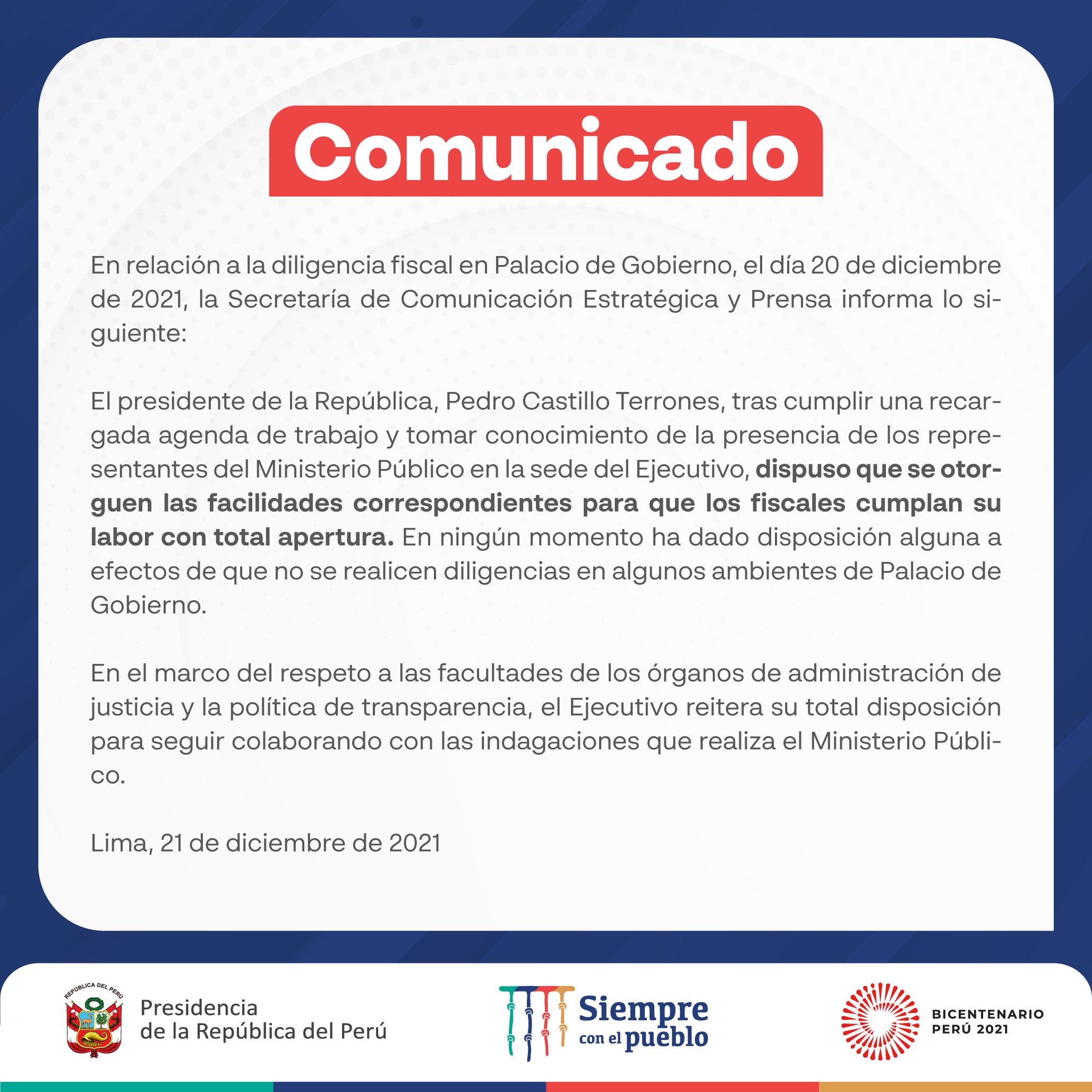 Pedro Castillo Pidió A La Fiscalía Que Se Levante Su Secreto Bancario Tributario Y Telefónico 5170