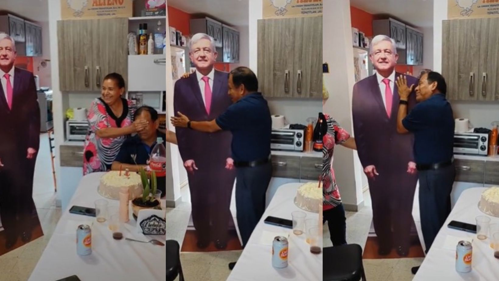 M. received a life-size figure from AMLO for his birthday.  (Photo: TikTok screenshot @marcesc56)