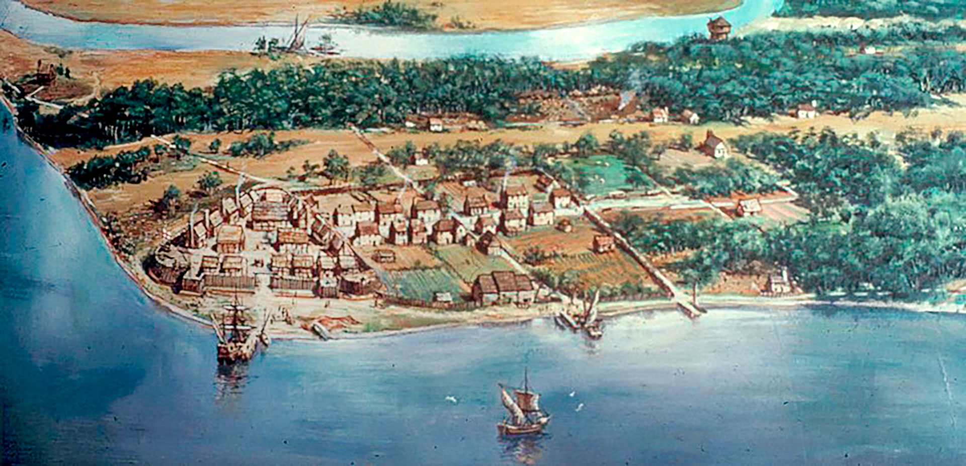Plano de Jamestown, en la Colonia Virginia, primer asentamiento inglés en América 
