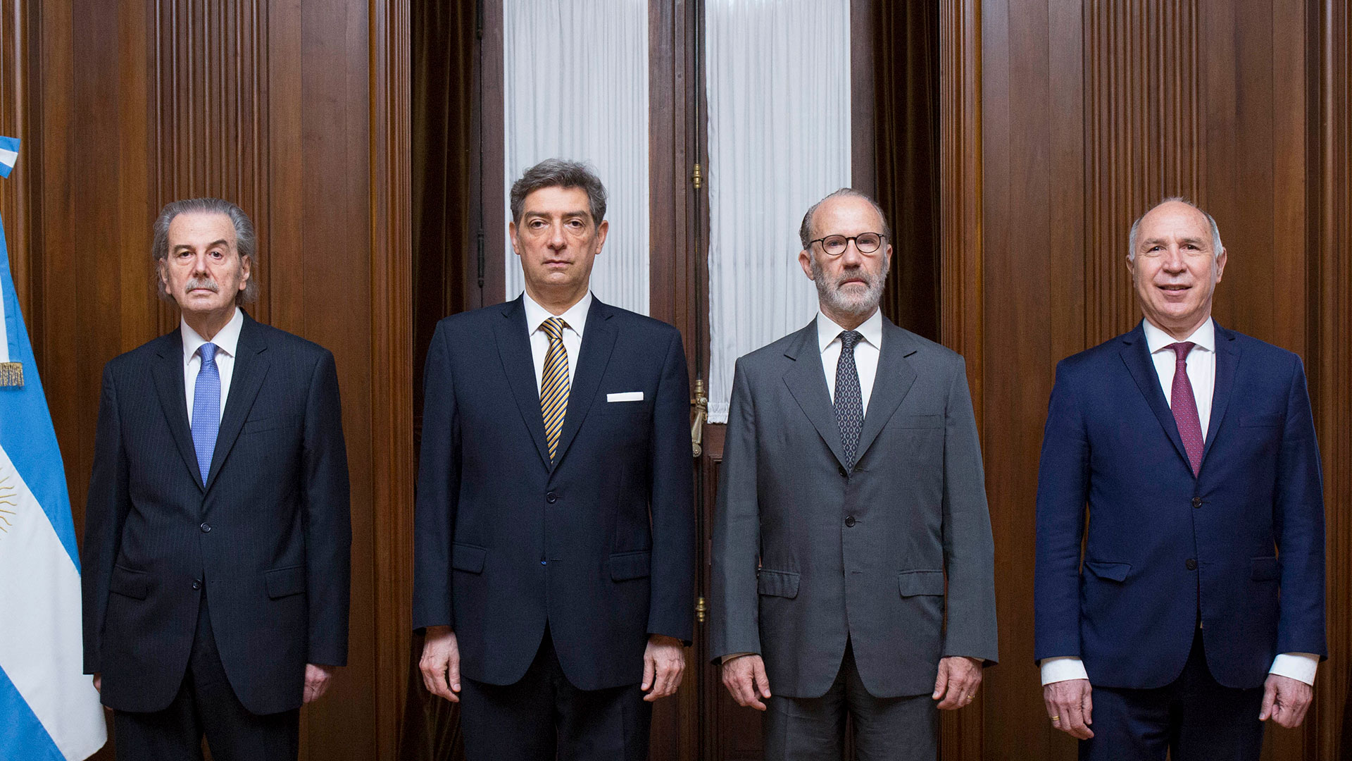 De izquierda a derecha, los jueces de la Corte Suprema: Juan Carlos Maqueda, Horacio Rosatti (presidente), Carlos Rosenkrantz (vicepresidente), y Ricardo Lorenzetti
