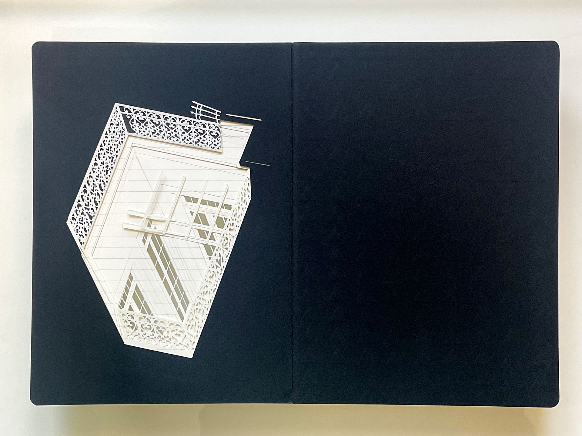Fragment from the series of architectural papers that Camacho worked on before paintings 