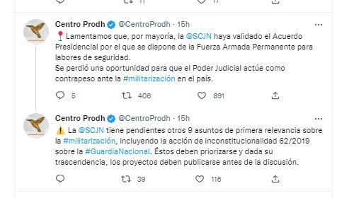 Organizaciones condenaron el aval de la Corte al acuerdo presidencial publicado el 11 de mayo de 2020 (Twitter)