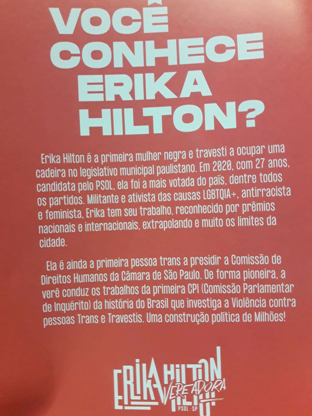 Erika Hilton es una legisladora brasileña que pide que las personas trans puedan tener estímulos para estudiar y que sea reconocida su identidad