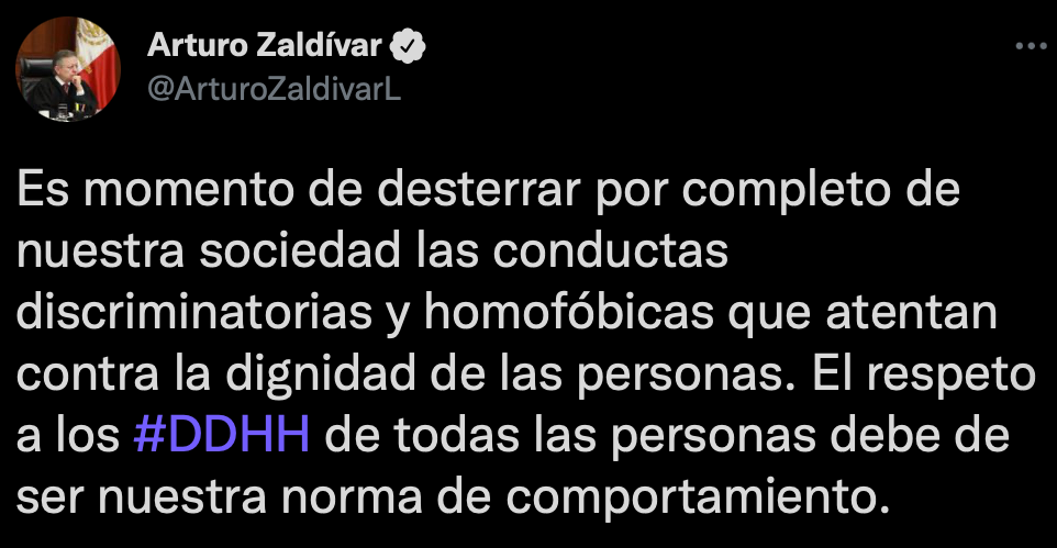 El ministro presidente de la Suprema Corte indicó que el respeto a los derechos humanos debe de ser una norma de comportamiento (Foto: Twitter/@ArturoZaldivarL)