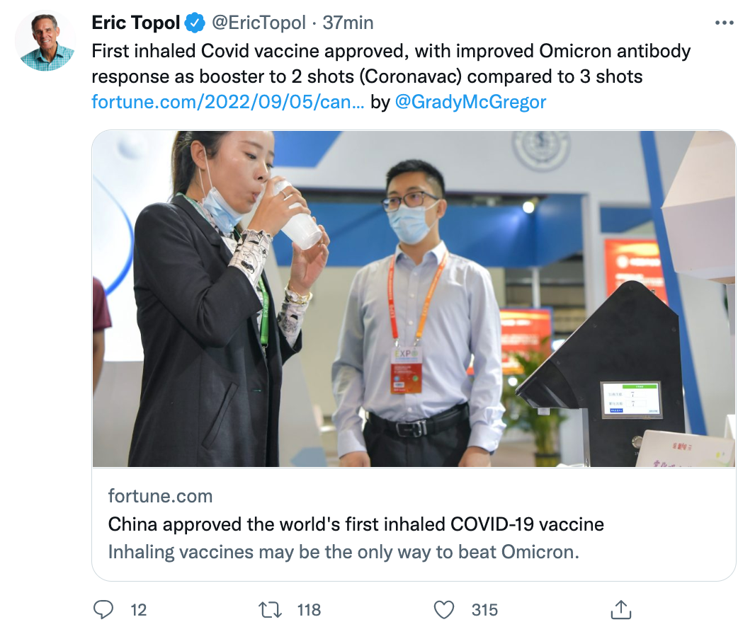 El experto estadounidense Eric Topol compartió la noticia en sus redes sociales (Twitter)