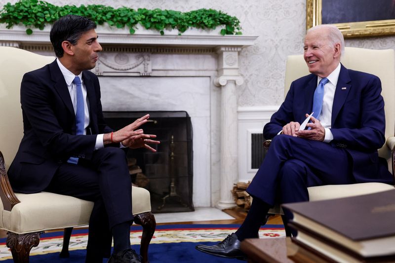 Joe Biden recibió a Rishi Sunak en la Casa Blanca (REUTERS/Evelyn Hockstein)