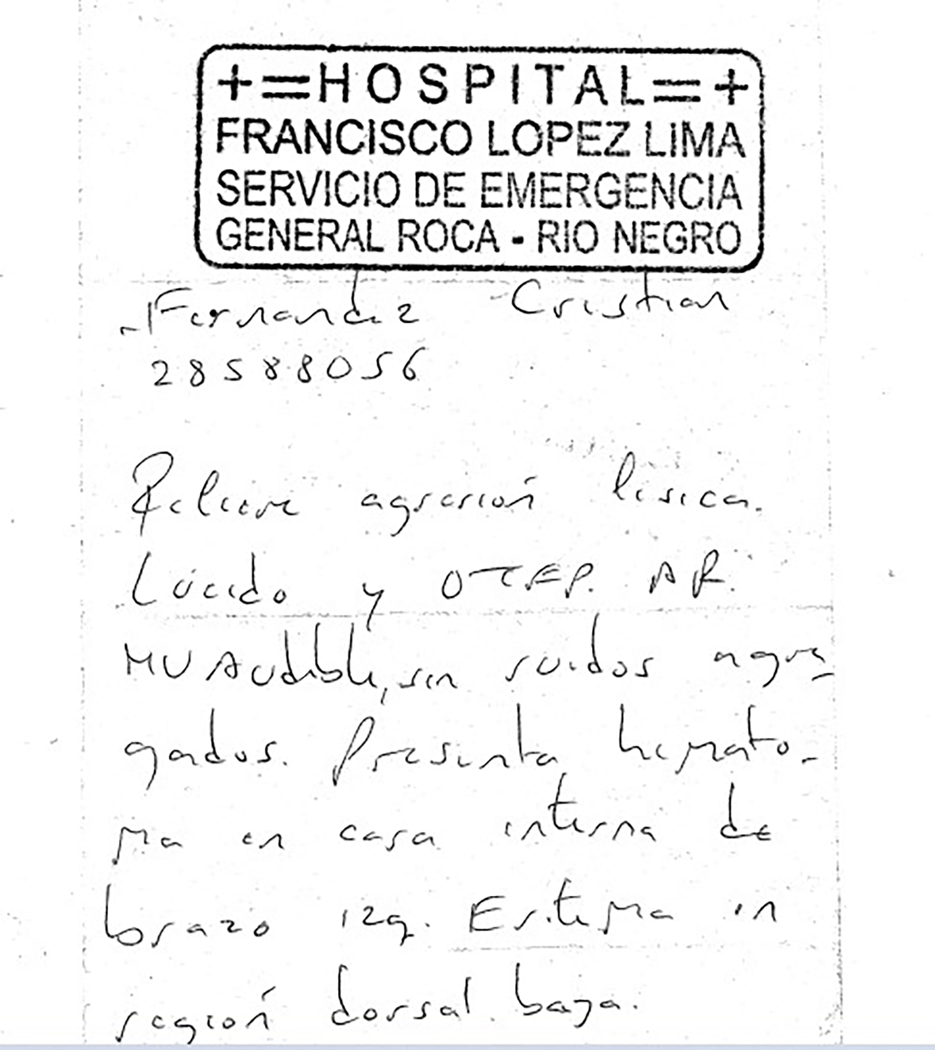 Uno de los certificados médicos que constataron las lesiones que tenían los empresarios de SCT Patagonia