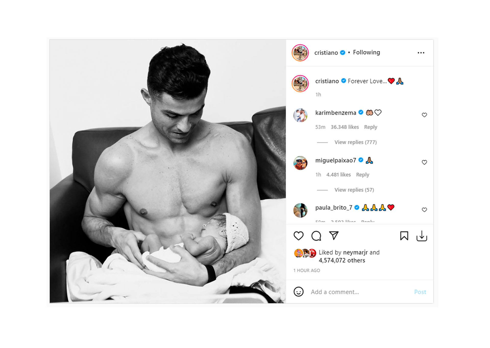 La publicación de Cristiano Ronaldo con su nueva hija (@cristiano)