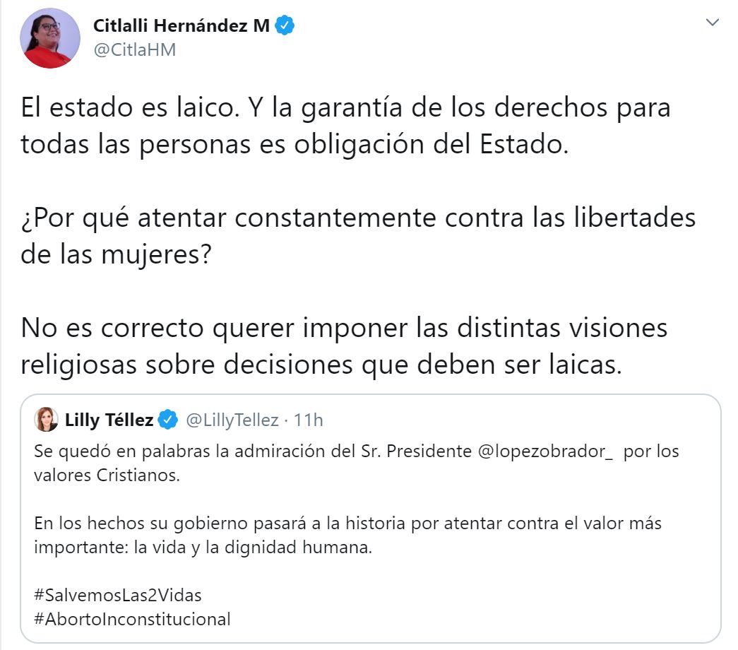 Lilly Téllez y Citlalli Hernández discutieron en Twitter por el derecho a  abortar - Infobae