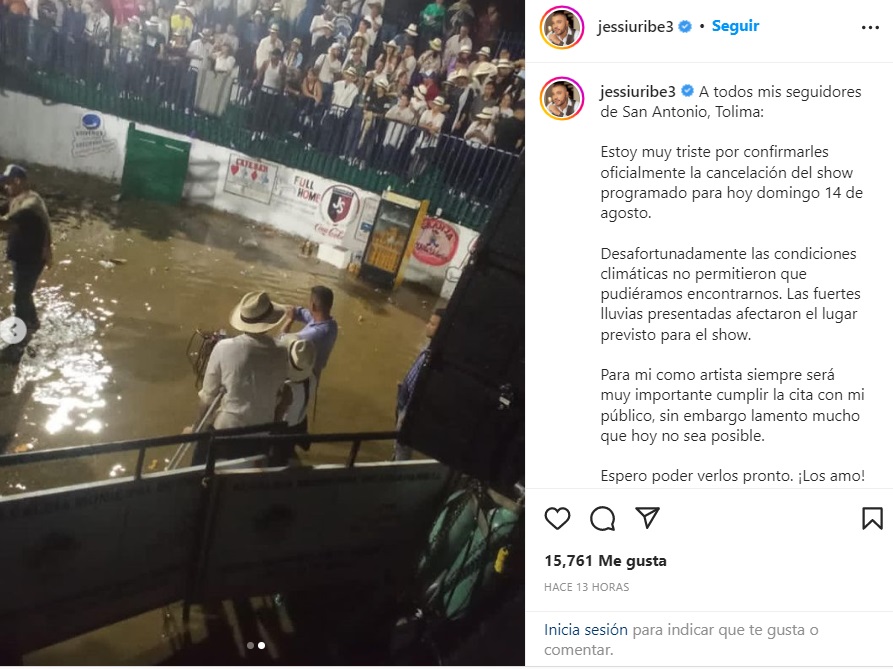 Jessi Uribe canceló un concierto en el Tolima. Instagram: @jessiuribe3