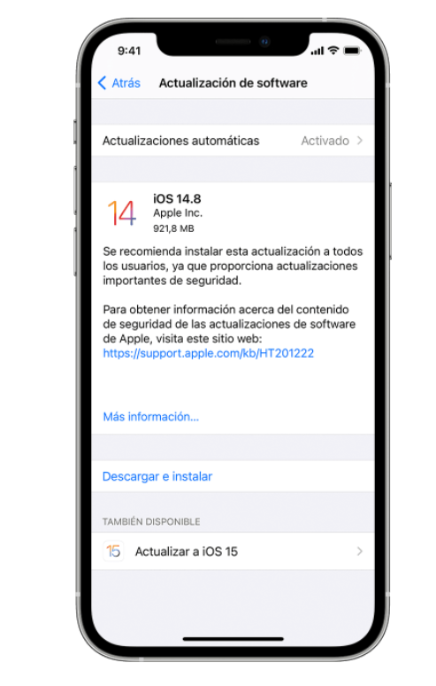 La actualización del sistema operativo es importante para recibir parches de seguridad