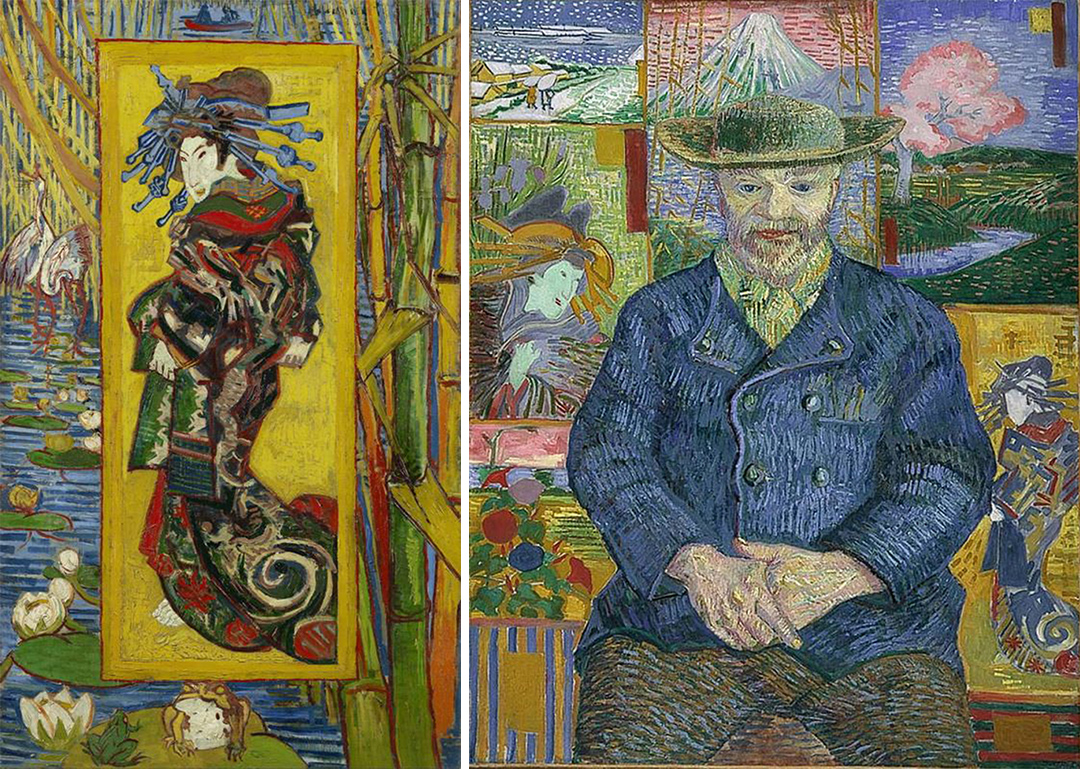 "Cortesana al estilo de Eisen" y "Retrato de Père Tanguy", de Vincent Van Gogh
