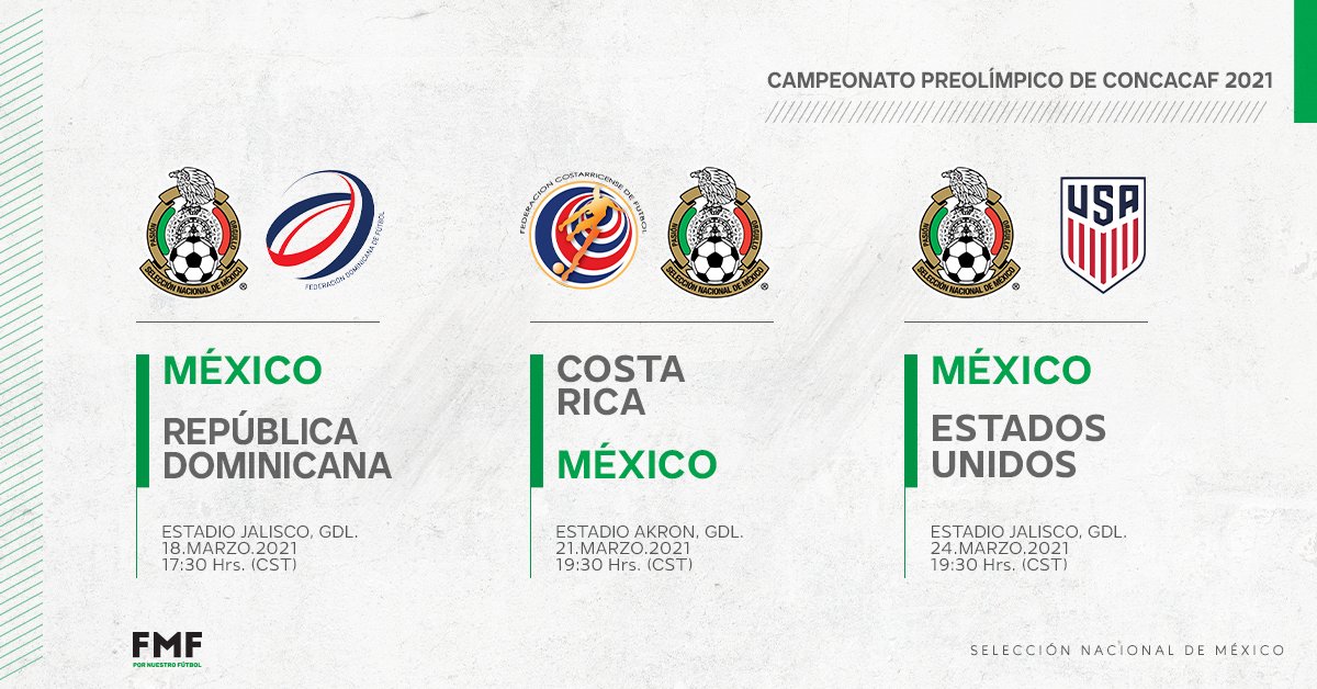 Calendario de la Selección Mexicana para la fase de grupos del Preolímpico (Foto: Twitter@miseleccionmx)