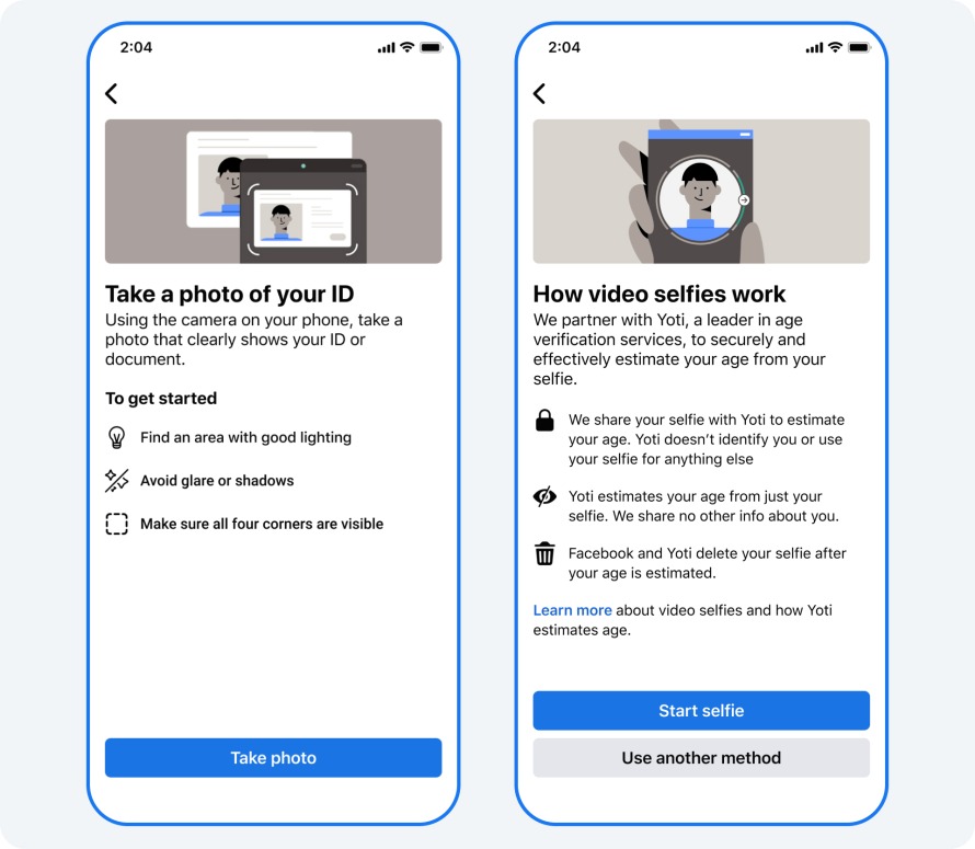 Los usuarios de la función de citas en Facebook podrán elegir entre tomar una foto de su identificación o enviar un video selfie para  verificar su edad. (Meta)