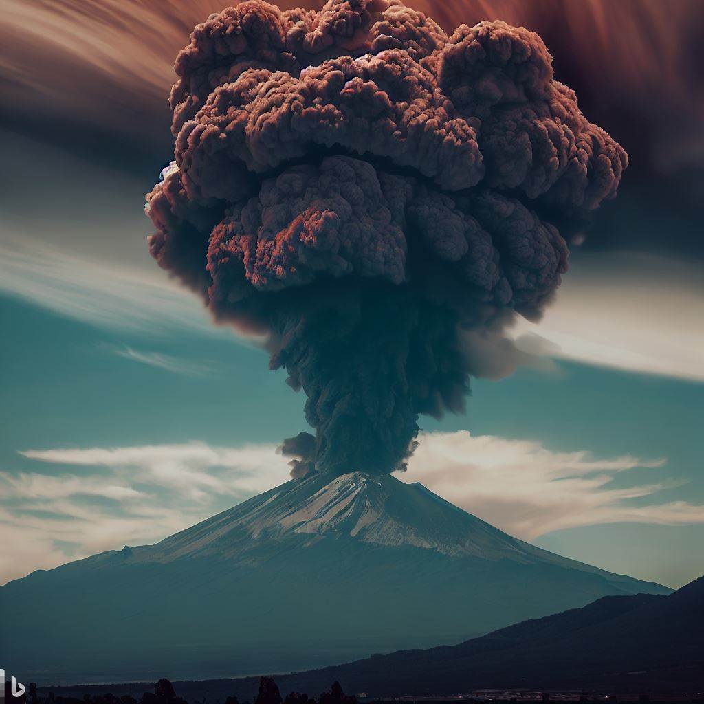 La imagen generada por inteligencia artificial es muy parecida a como hemos visto al Popocatépetl en días recientes (Bing Image Creator)