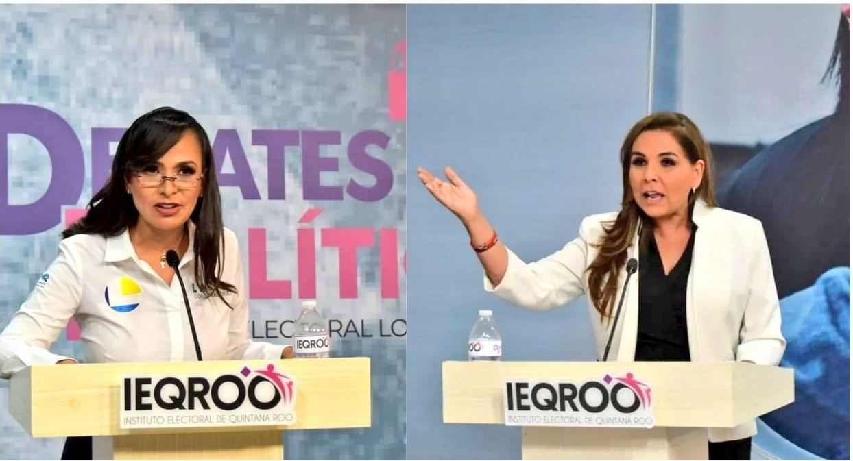 Mara Lezama y Laura Fernández, las punteras de la elección, se confrontaron durante el debate (Foto: captura de pantalla/YouTube/SQCS Radio y TV de Quintana Roo)