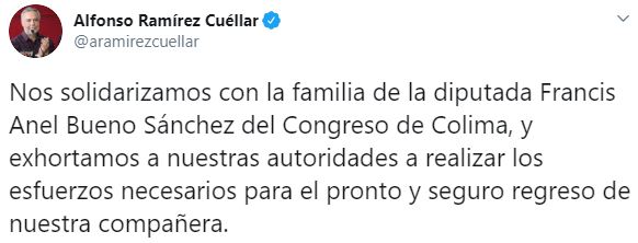 El presidente nacional de Morena, Alfonso Ramírez Cuellar, se solidarizó con la familia de la diputada Francis Anel Bueno, víctima de secuestro (Foto: Twitter/aramirezcuellar)