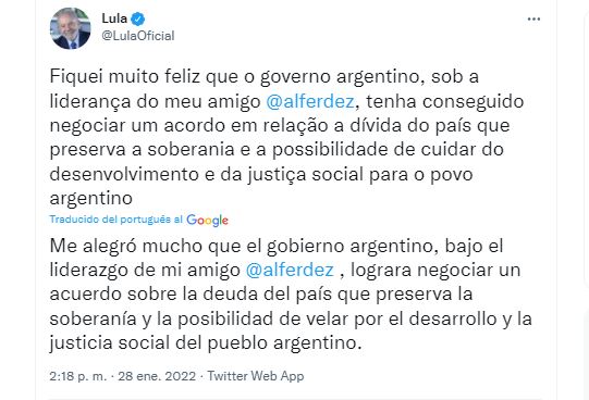 El mensaje de Lula hacia Alberto Fernández
