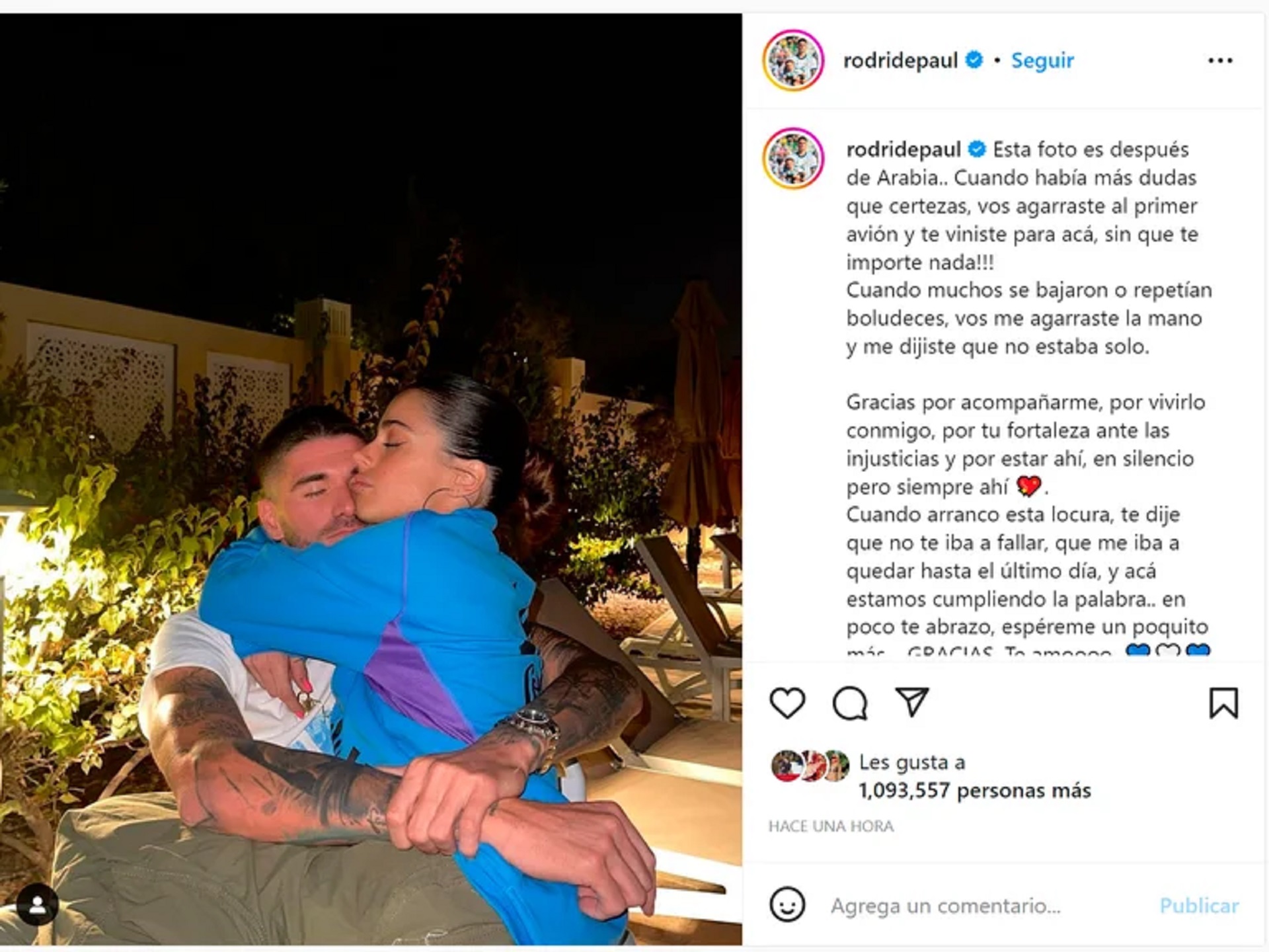 Rodrigo De Paul le dedicó un tierno mensaje a Tini Stoessel (Foto: Instagram)