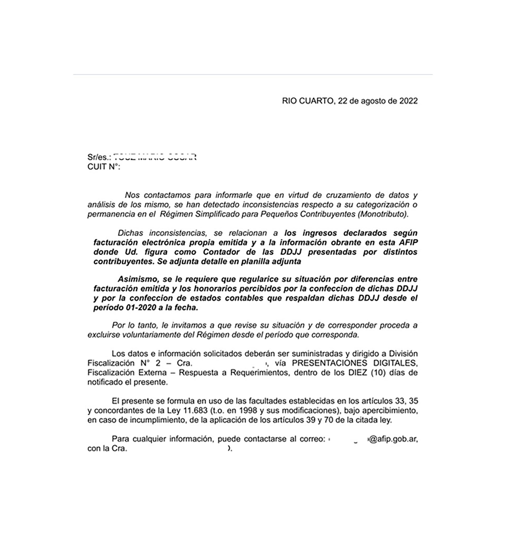 La intimación de la AFIP a contadores