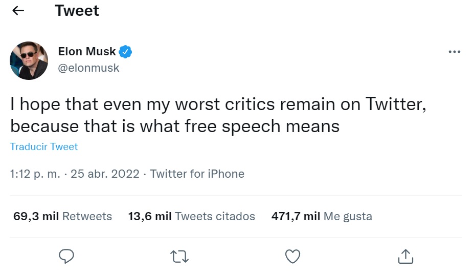 Elon Musk sobre la importancia de preservar la libertad de expresión en Twitter