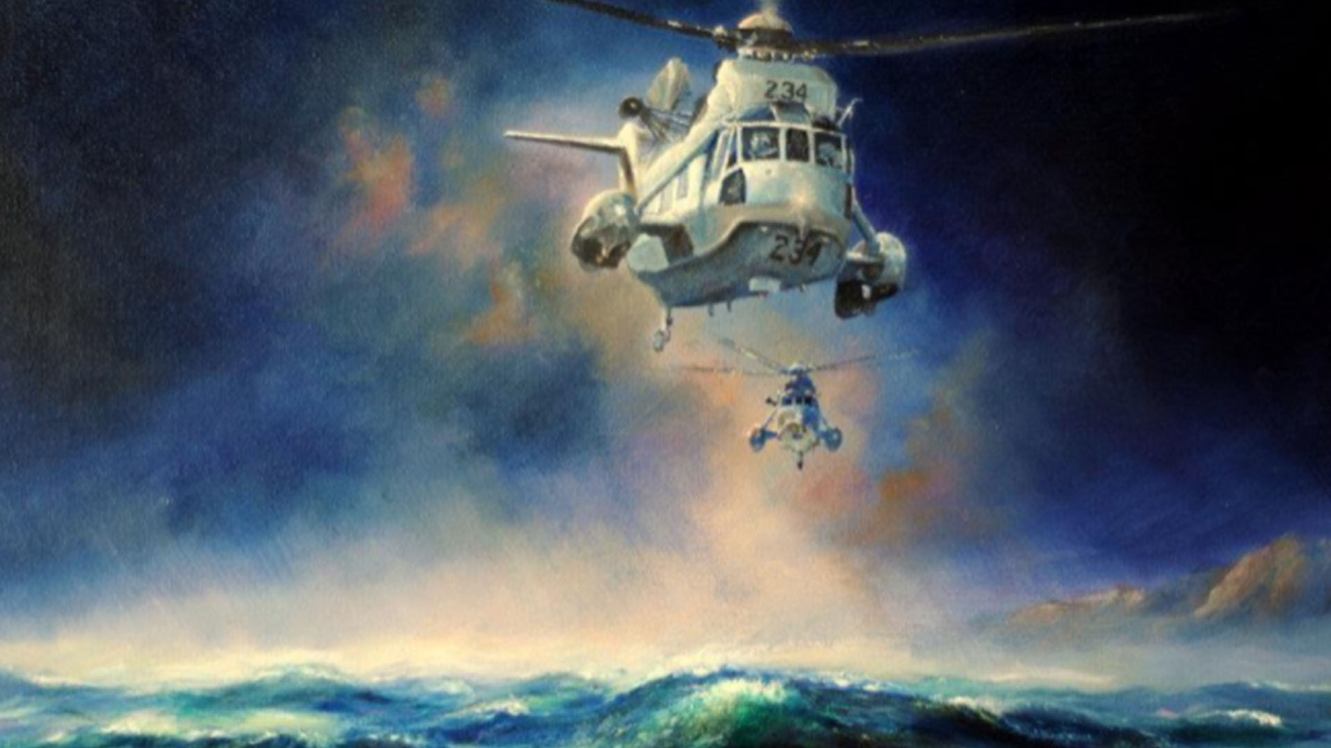 Helicópteros Sea King en un óleo