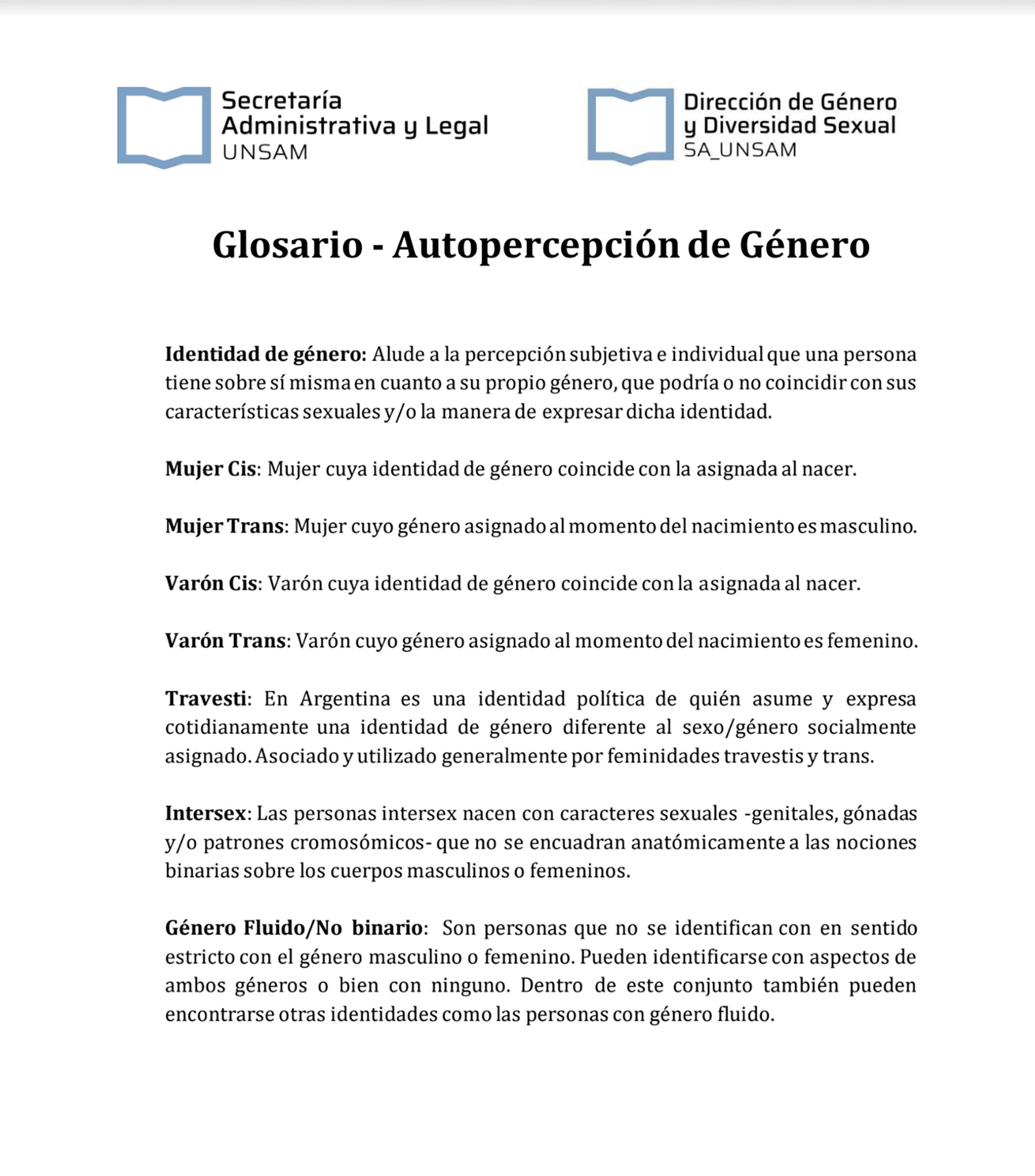 El glosario de autopercepción de género elaborado por la UNSAM