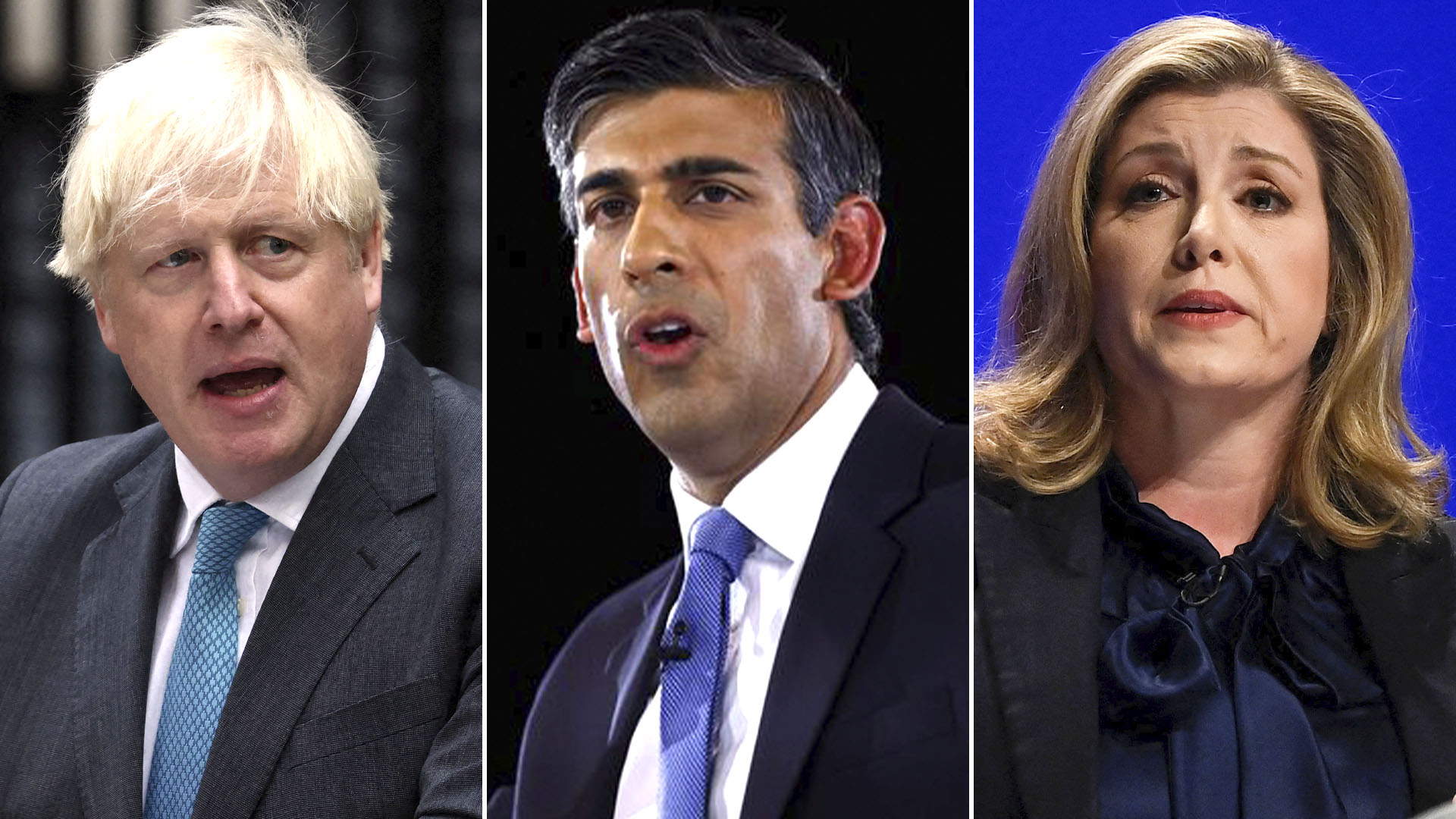 Boris Johnson, Rishi Sunak y Penny Mordaunt, los principales aspirantes a liderar el partido conservador británico