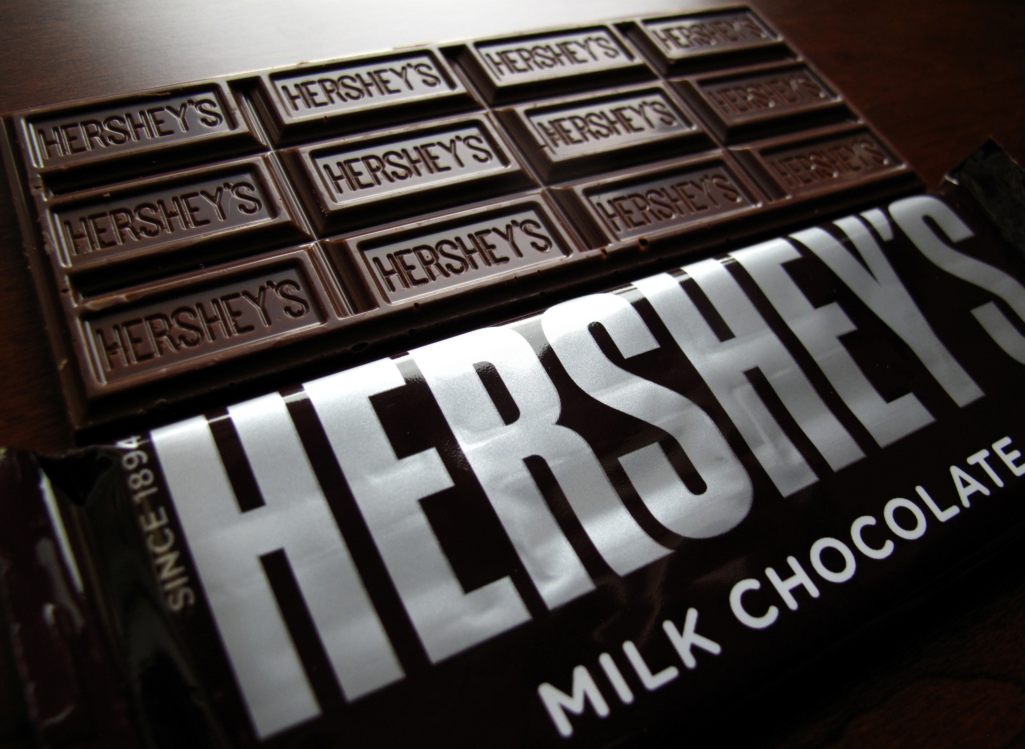 FILE PHOTO: Hershey's chocolate bars are shown in this photo illustration in Encinitas, California January 29, 2015. REUTERS/Mike Blake/File Photo