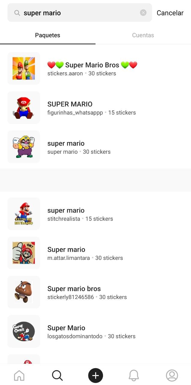 Stickers de Super Mario. (Captura)