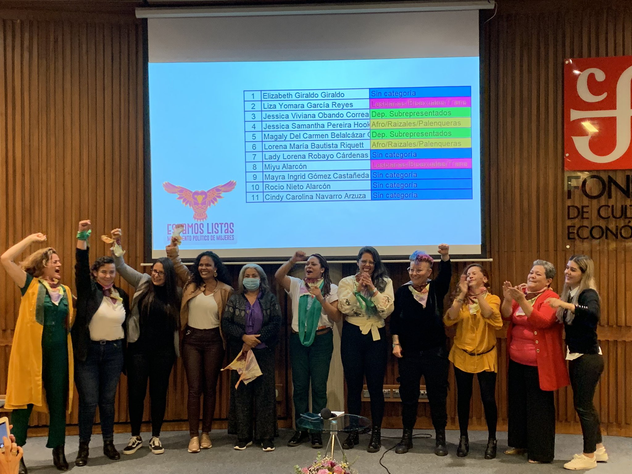 De izquierda a derecha, en orden de mayor votación, Las 11 mujeres que conforman la lista al Senado de Colombia por el movimiento político Estamos Listas. / Tomada de redes sociales