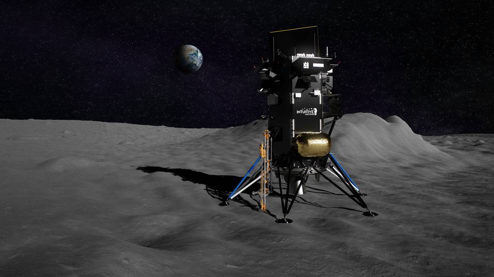 Imagen ilustrativa del taladro TRIDENT perferando la superficie lunar en búsqueda de hielo. Foto: NASA