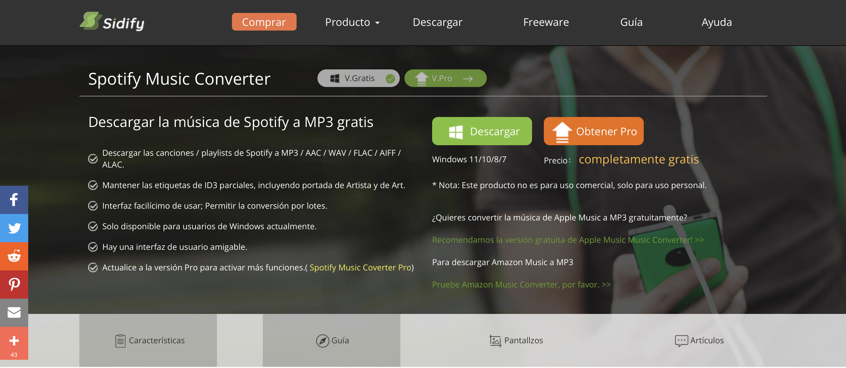 Spotify Musikkonverter.  (Foto: https://www.sidify.es/sidify-windows-free/drm-music-converter-free.html)