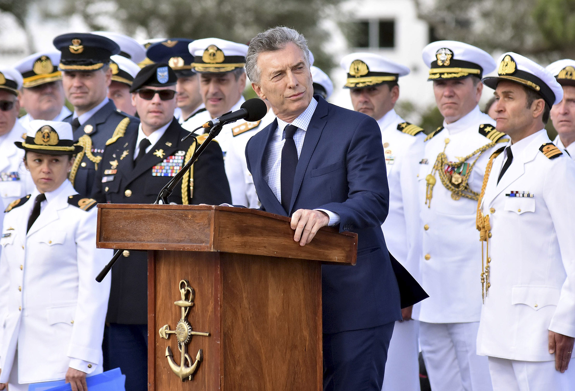 Mauricio Macri en una ceremonia realizada en la base naval de Mar del Plata al cumplirse un año de la desaparición del ARA San Juan (NA)