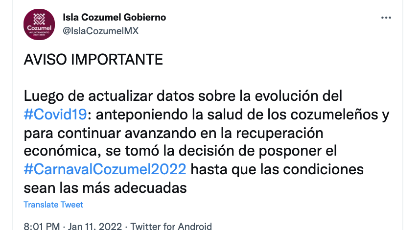 Aplazaron carnaval de Cozumel 2022 por alza en los contagios de COVID-19 -  Infobae