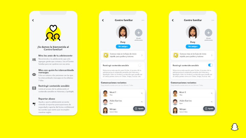 Vista de los padres en el Centro de Control Familiar de Snapchat. (Snapchat)
